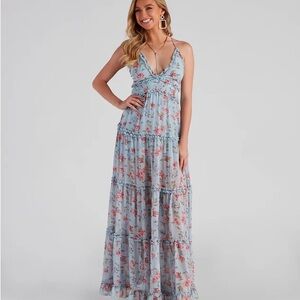 Windsor Blue and Pink Floral Maxi Dress